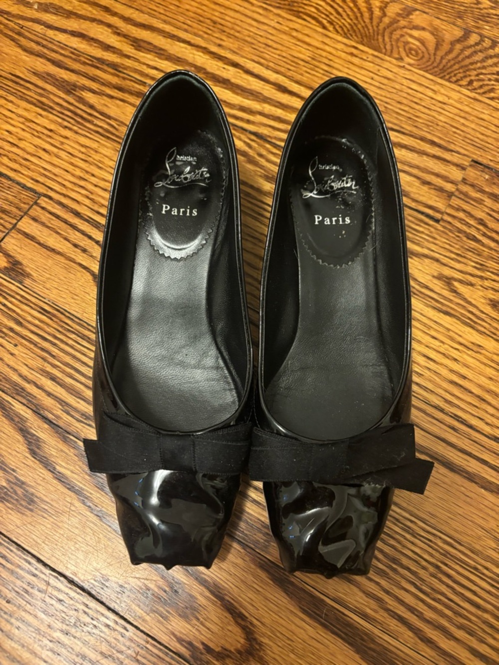 Christian Louboutin Black Patent Leather Bow Ballet Flats